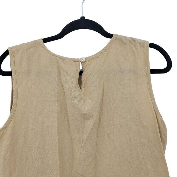 Vintage 2pc Linen Pants Outfit M Elastic High Rise Wide Pockets Lace Trim Tank - Picture 10 of 16